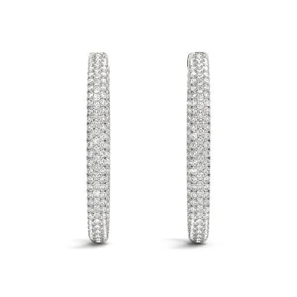 14k White Gold Diamond Hoop Double Sided Three Row Earrings (2 cttw) 