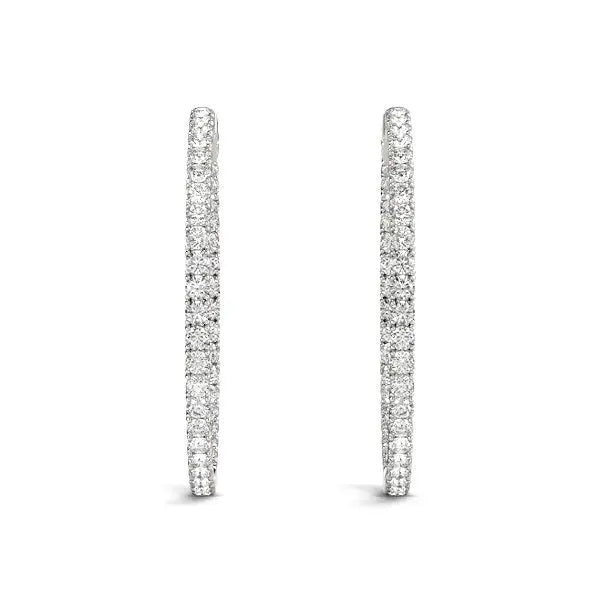 14k White Gold Diamond Hoop Earrings with Shared Prong Setting (2 cttw) 