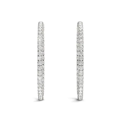 14k White Gold Diamond Hoop Earrings with Shared Prong Setting (2 cttw) 