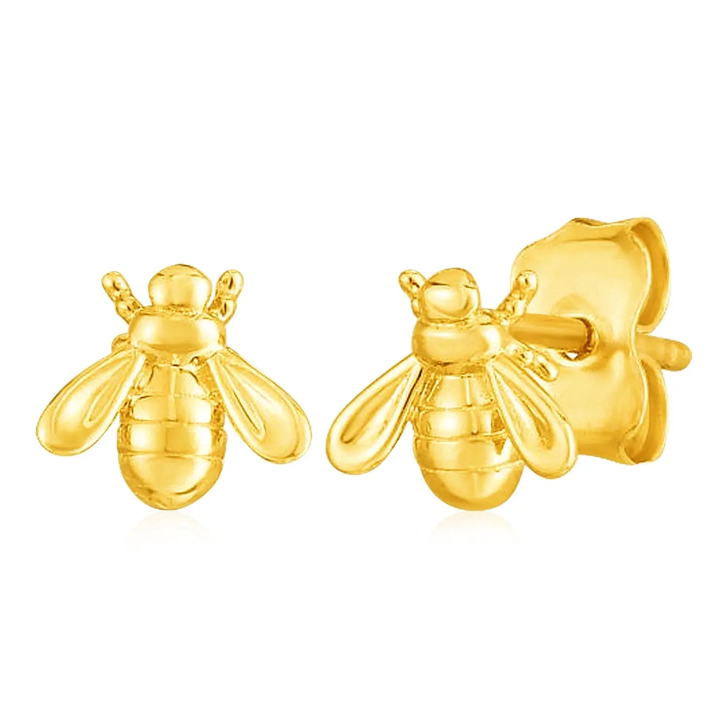 14k Yellow Gold Bee Stud Earrings 