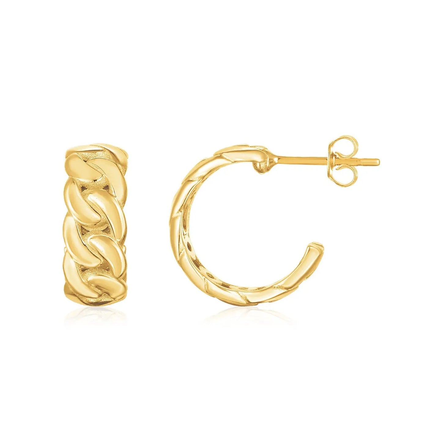 14k Yellow Gold Chunky Curb Chain Hoop Earrings 