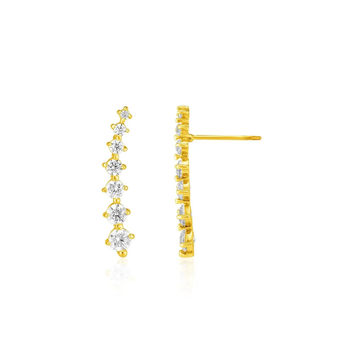 14k Yellow Gold Climber Post Earrings with Cubic Zirconias 