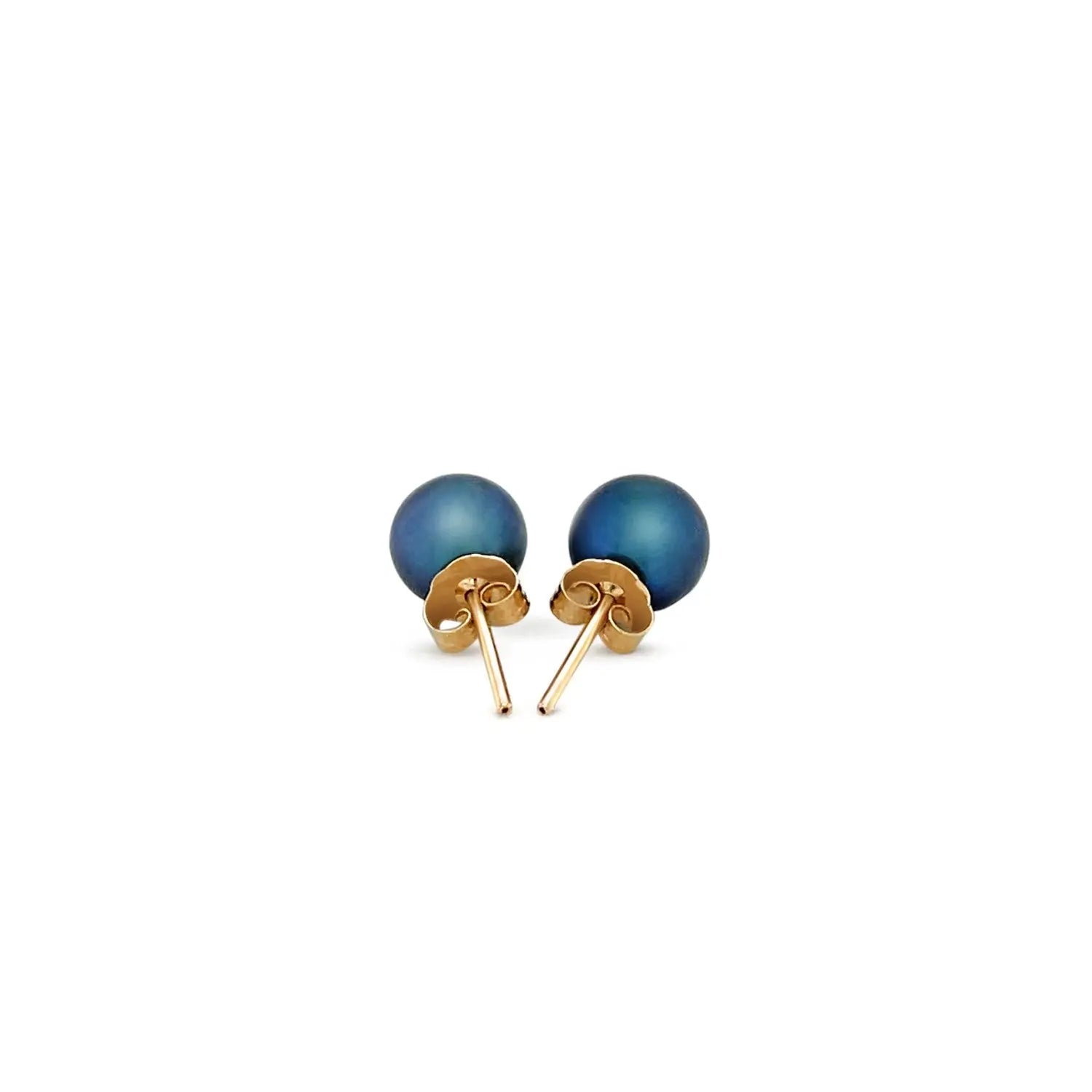 14k Yellow Gold Cultured Black Pearl Stud Earrings (7.0 mm) 