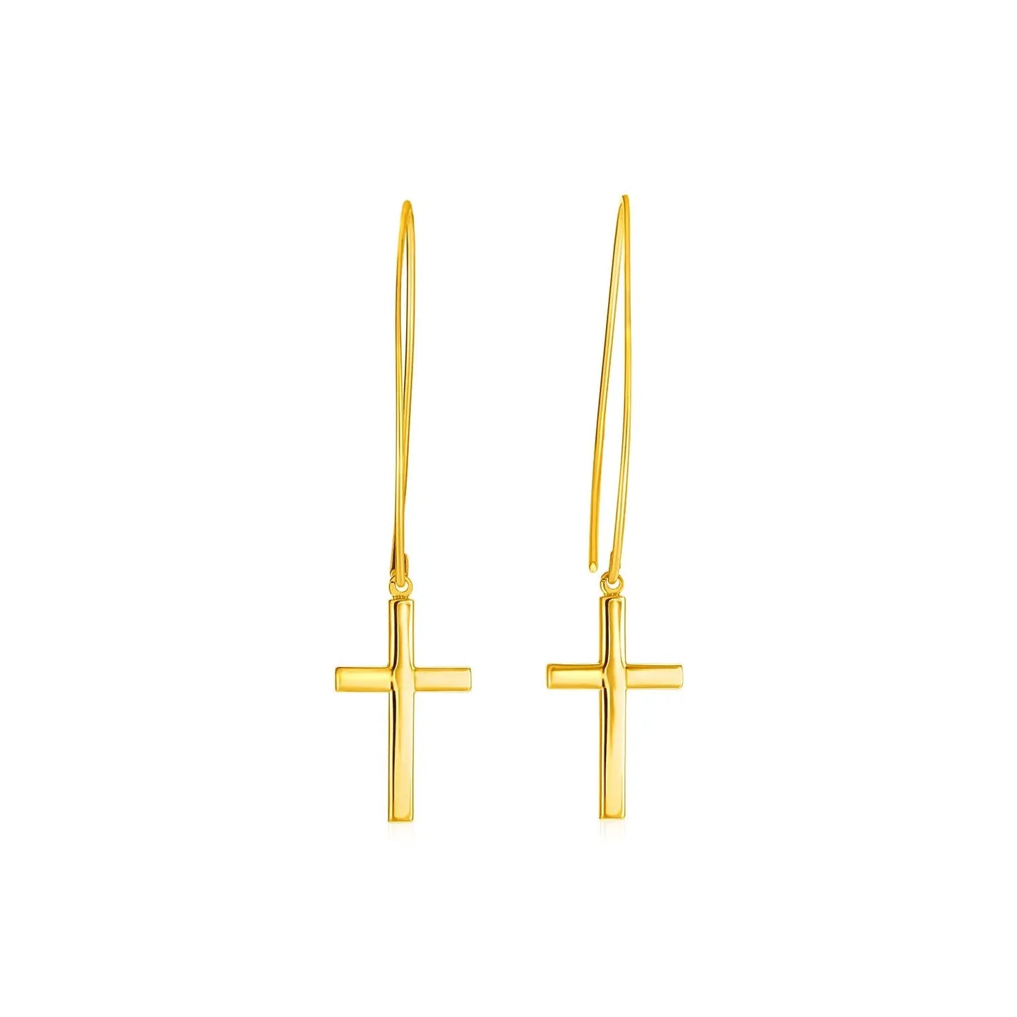 14k Yellow Gold Dangle Cross Earrings 