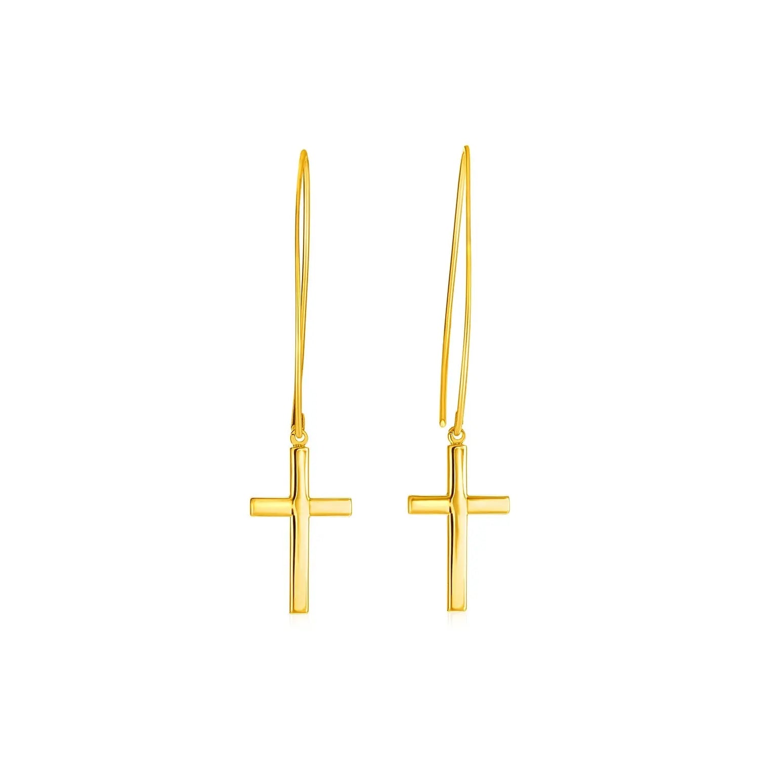 14k Yellow Gold Dangle Cross Earrings 