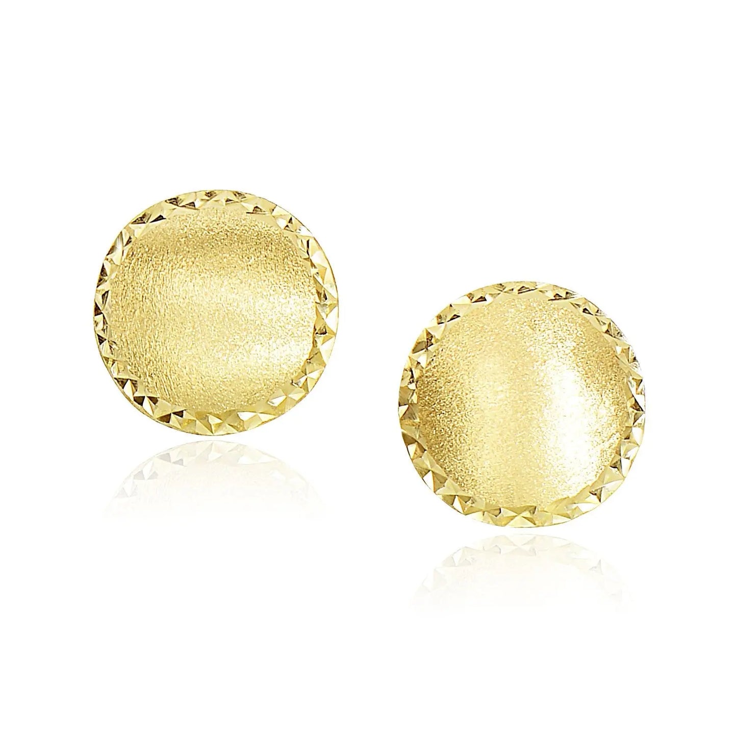 14k Yellow Gold Dome Satin Finish Earrings with Diamond Cut Edge 