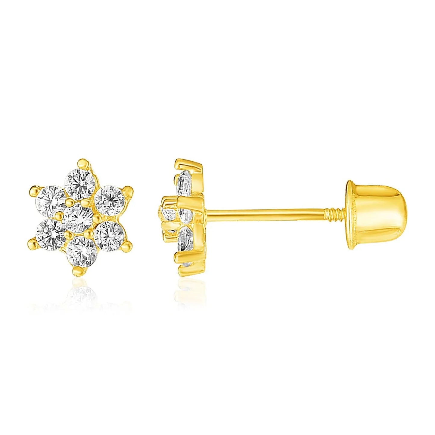 14k Yellow Gold Flower Childrens Earrings 