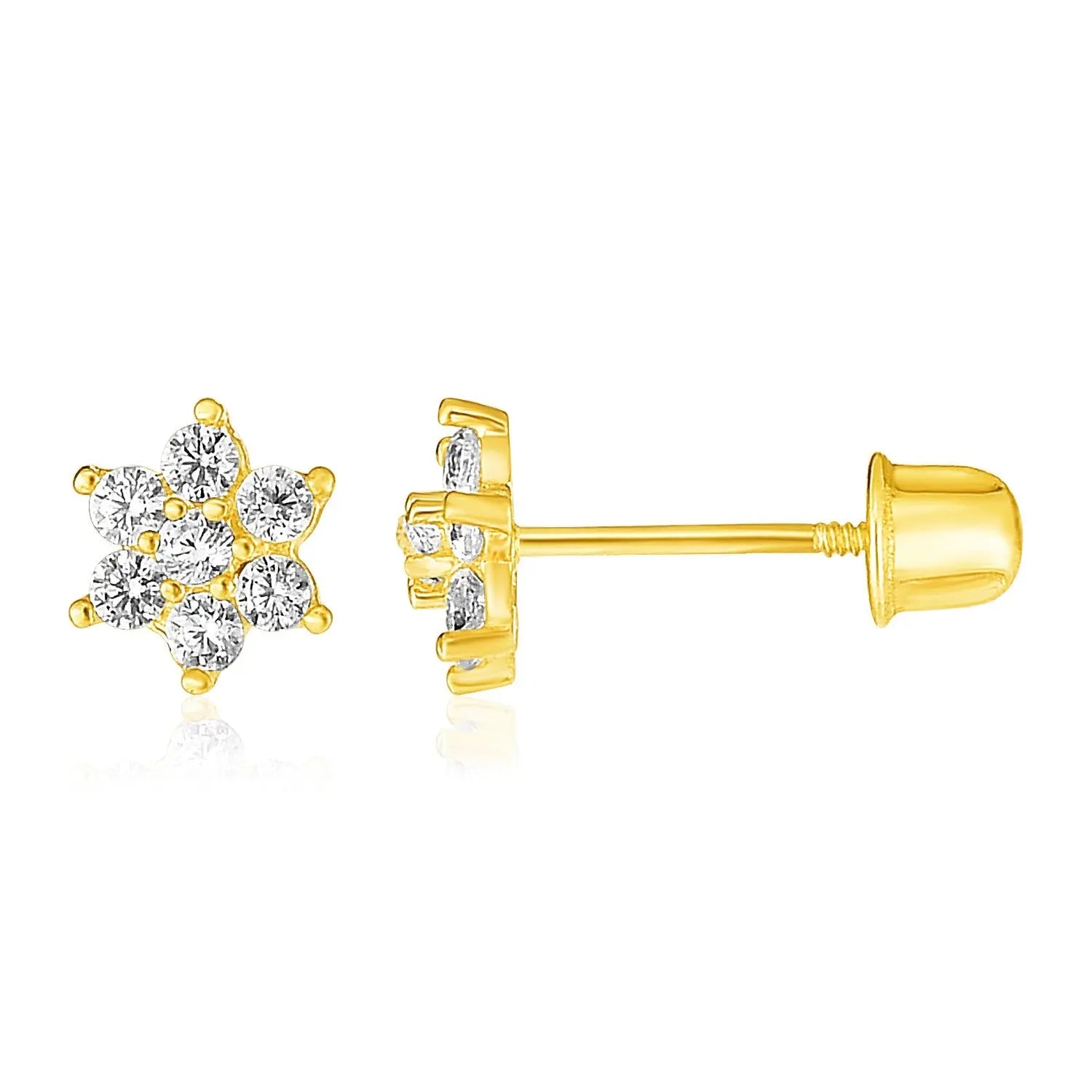 14k Yellow Gold Flower Childrens Earrings 