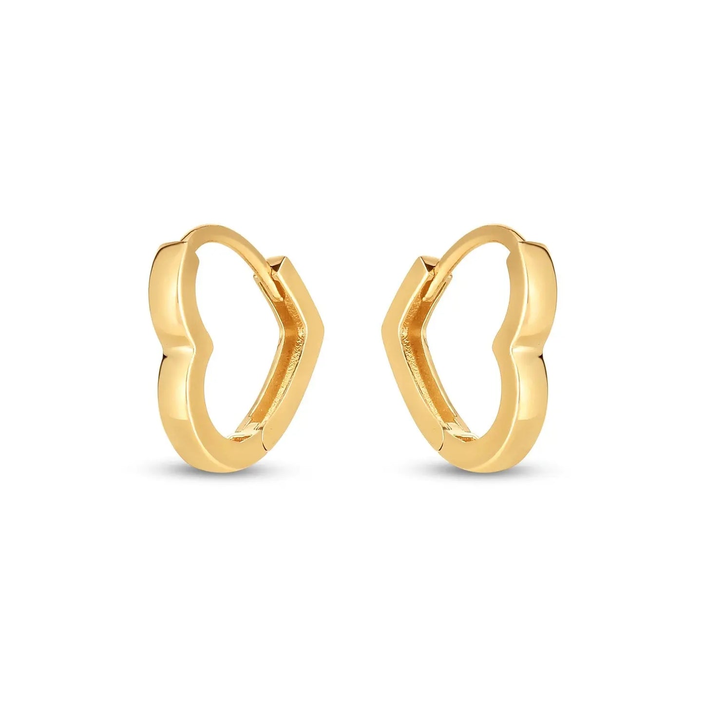 14k Yellow Gold Heart Huggie Hoops 