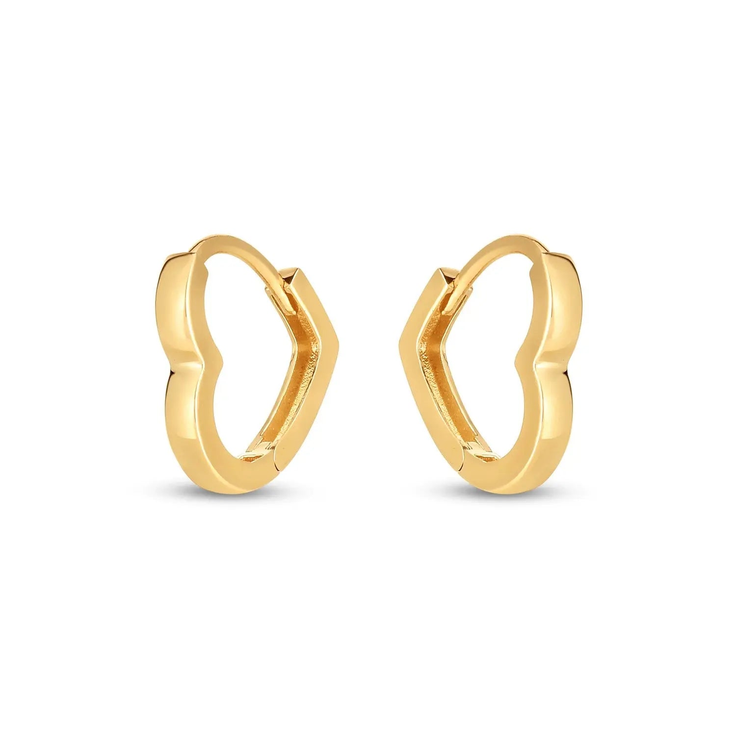 14k Yellow Gold Heart Huggie Hoops 