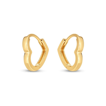 14k Yellow Gold Heart Huggie Hoops 