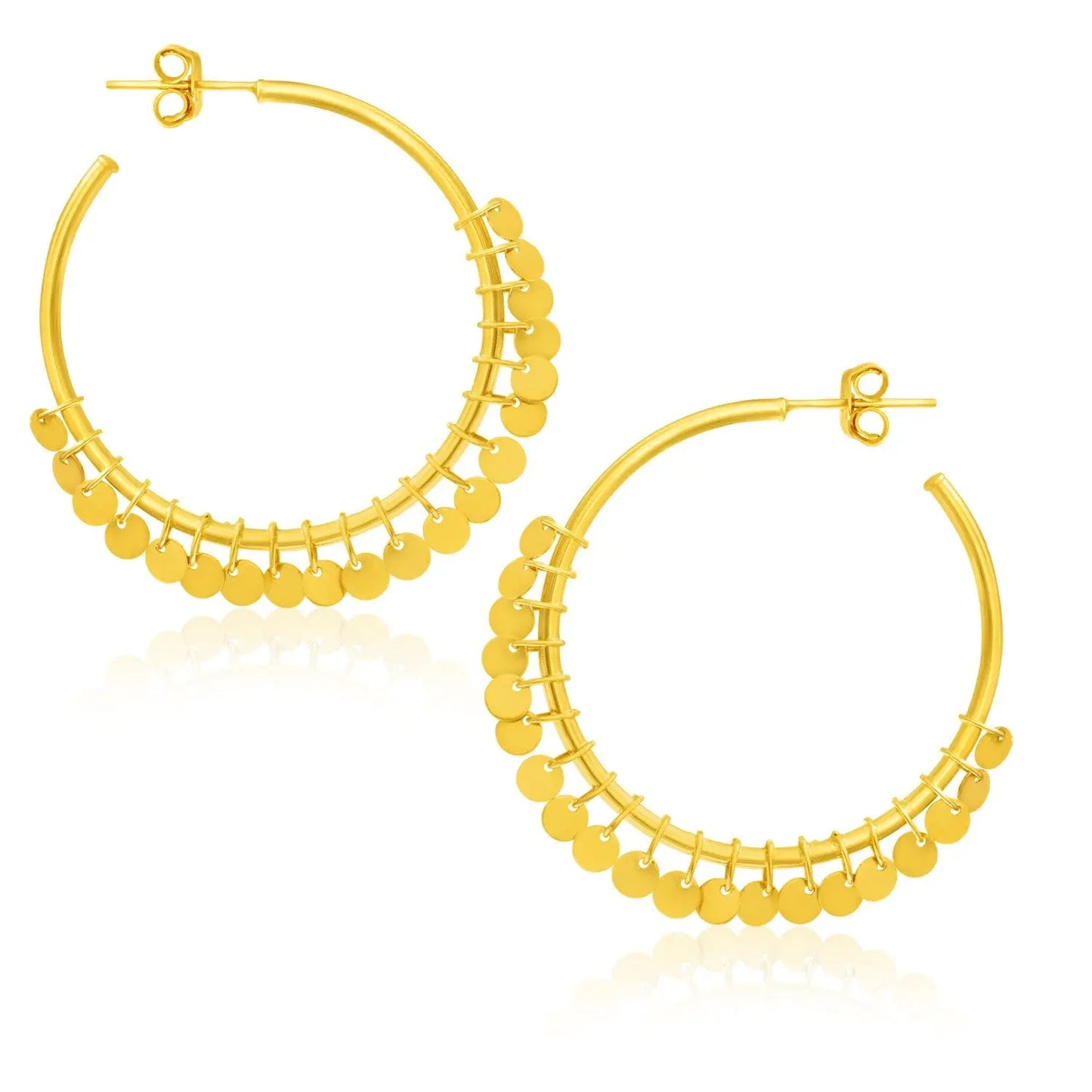 14k Yellow Gold Hoop Style Earrings with Dangling Sequins 