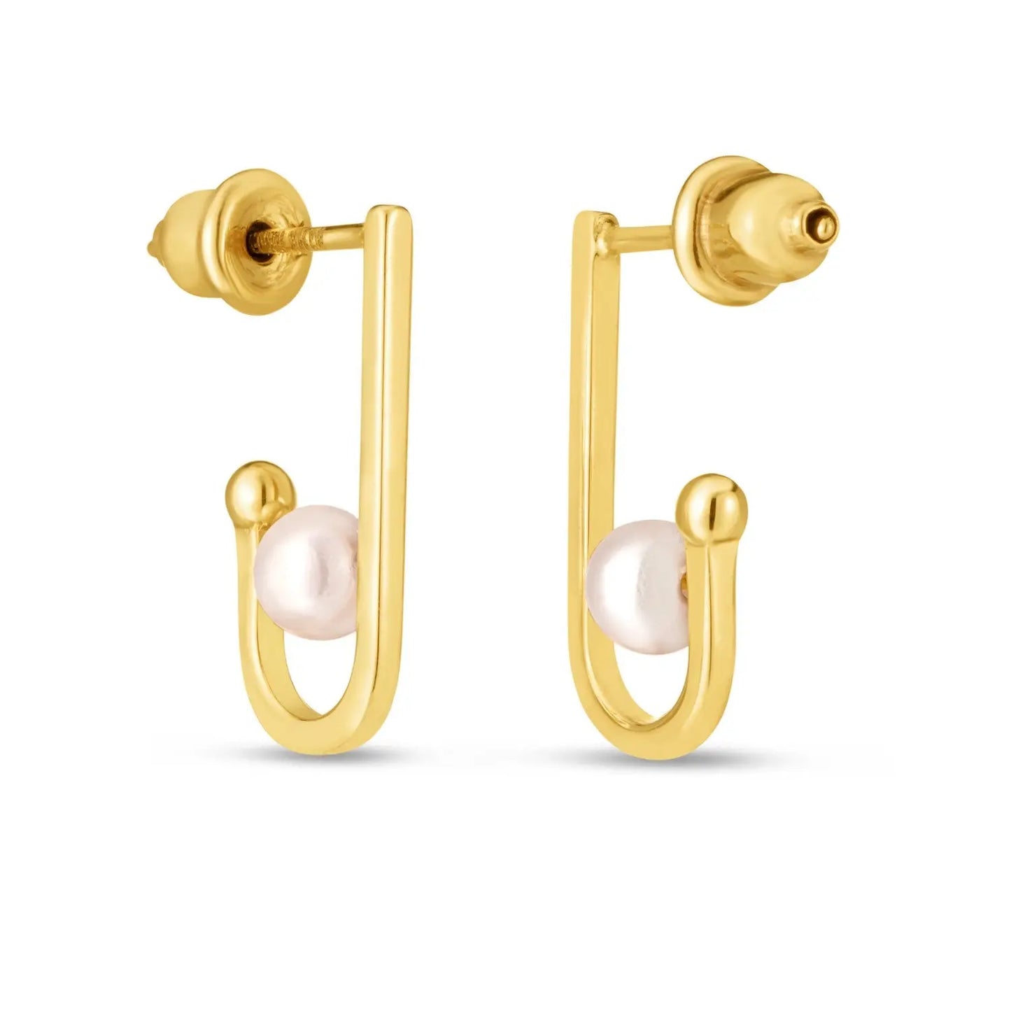 14k Yellow Gold J Hoop Pearl Earrings 