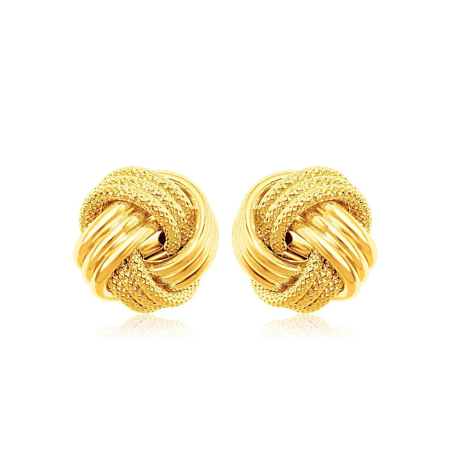 14k Yellow Gold Love Knot with Ridge Texture Earrings 