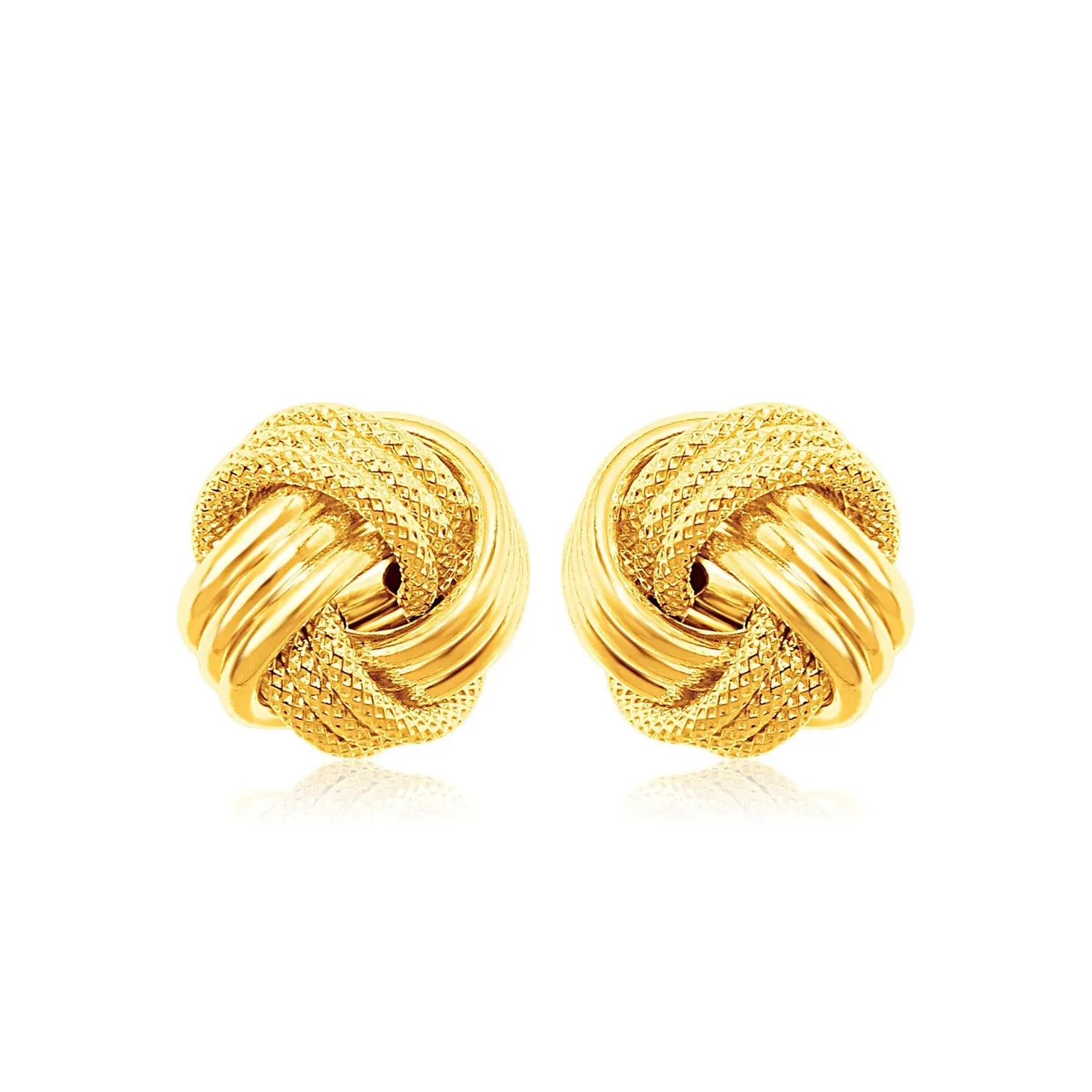 14k Yellow Gold Love Knot with Ridge Texture Earrings 