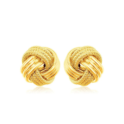 14k Yellow Gold Love Knot with Ridge Texture Earrings 