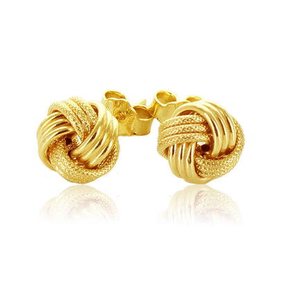 14k Yellow Gold Love Knot with Ridge Texture Earrings 