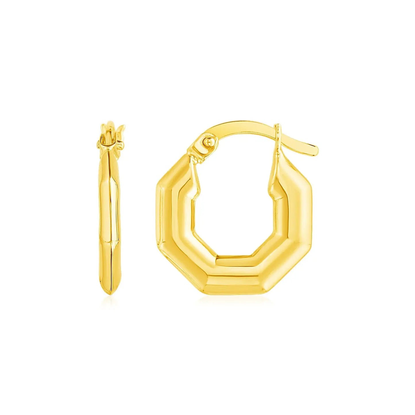 14k Yellow Gold Octagon Hoop Earrings 