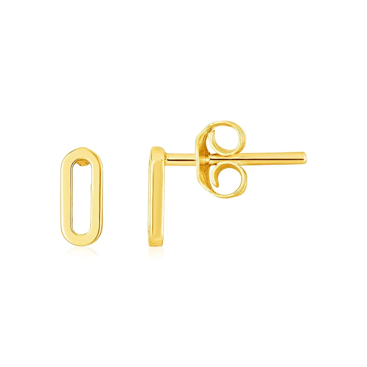 14k Yellow Gold Paperclip Link Stud Earrings 