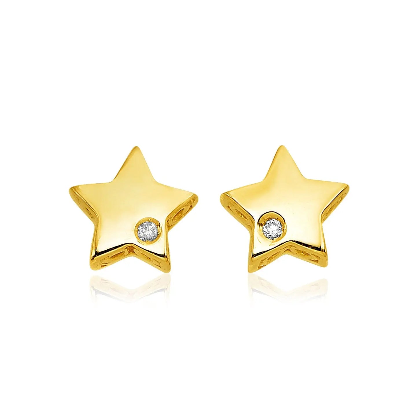 14k Yellow Gold Polished Star Earrings with Diamonds 