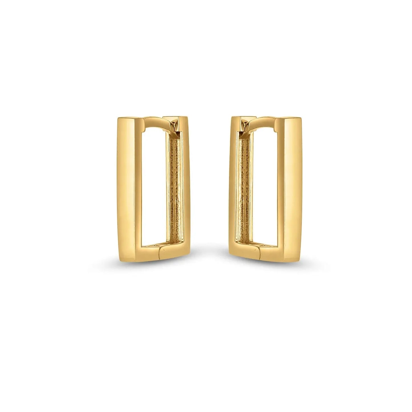 14k Yellow Gold Rectangle Huggie Hoops 