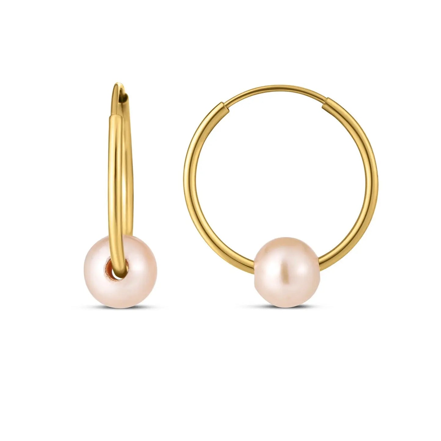 14k Yellow Gold Round Endless Pearl Earring 