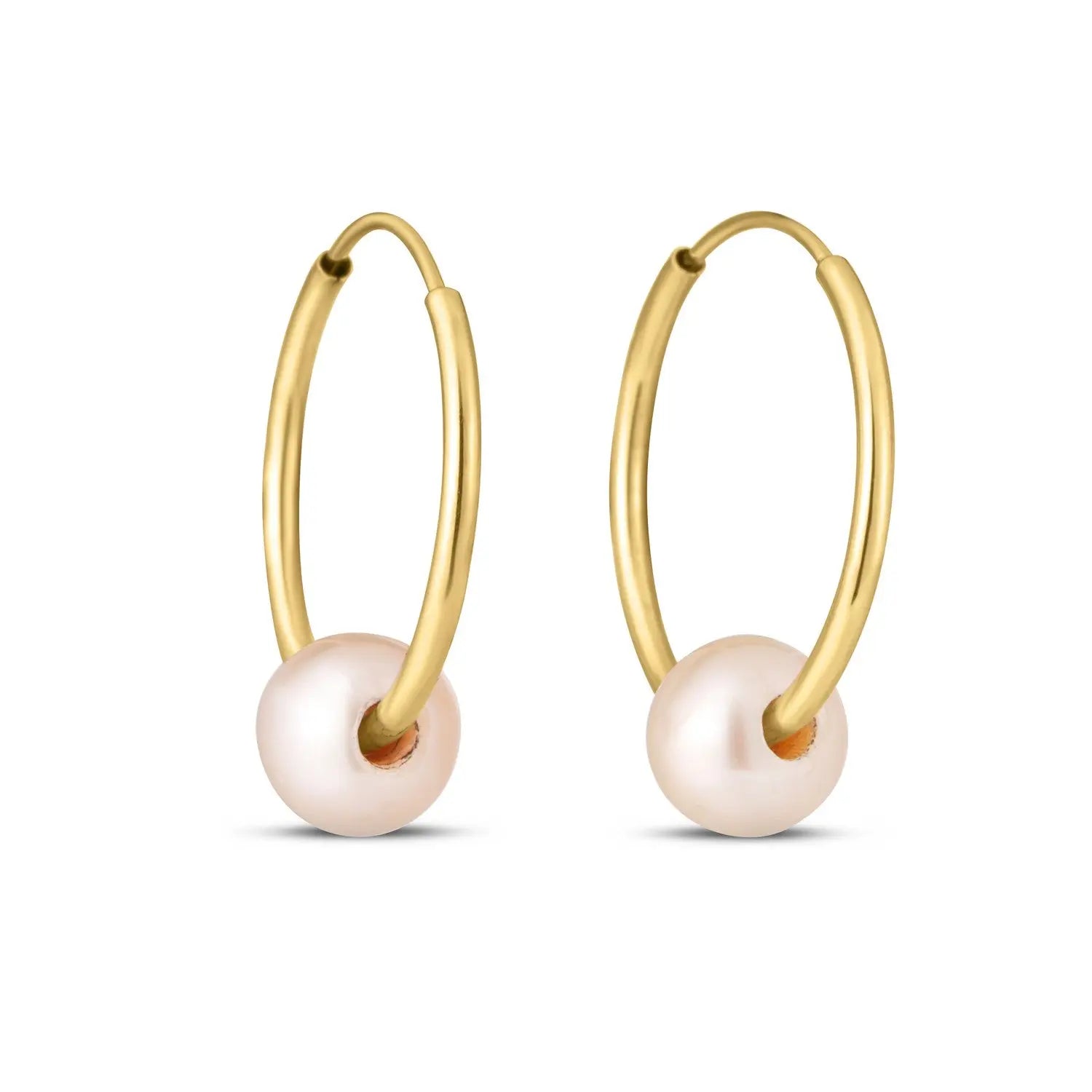 14k Yellow Gold Round Endless Pearl Earring 