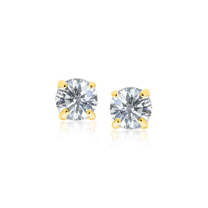 14k Yellow Gold Stud Earrings with White Hue Faceted Cubic Zirconia 