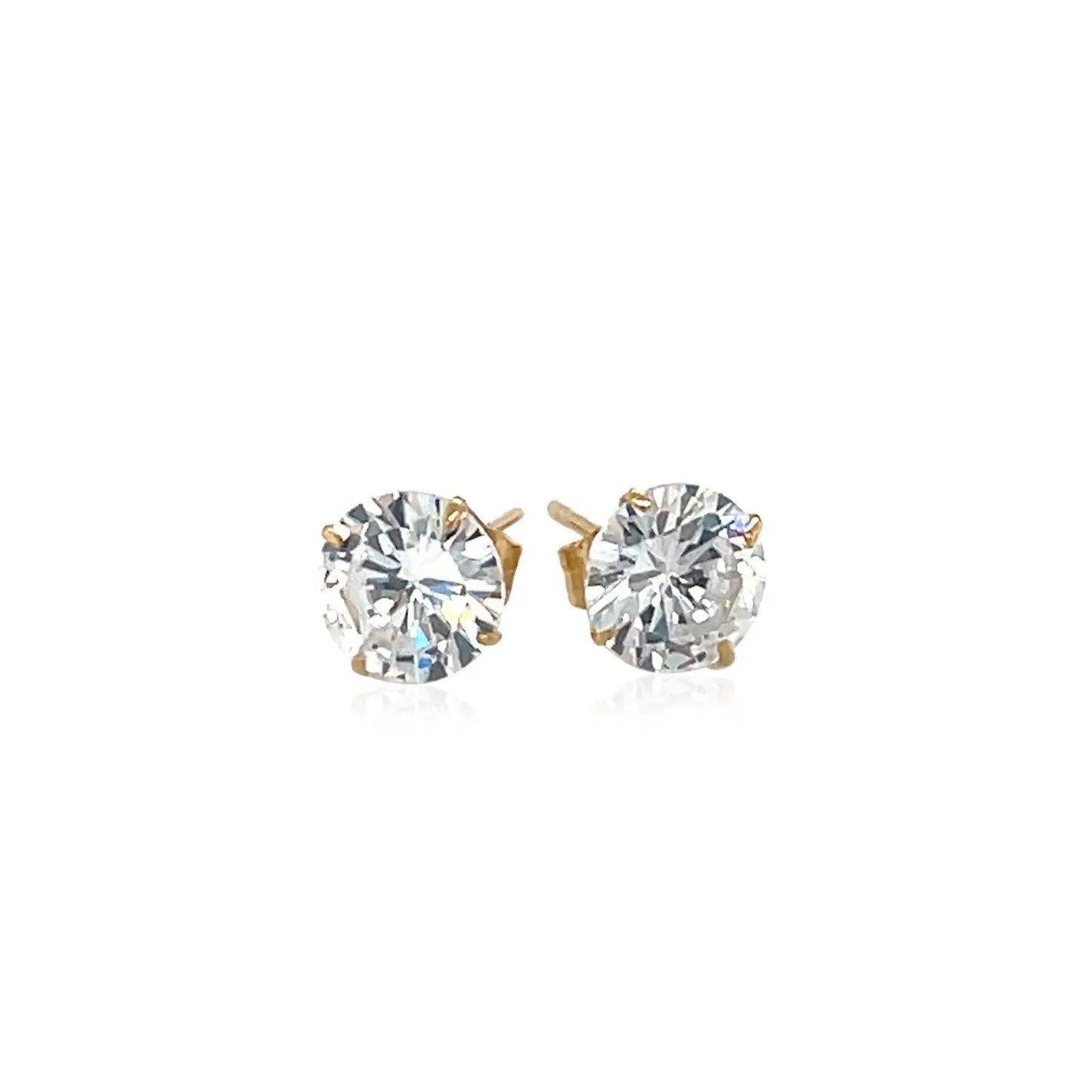 14k Yellow Gold Stud Earrings with White Hue Faceted Cubic Zirconia 