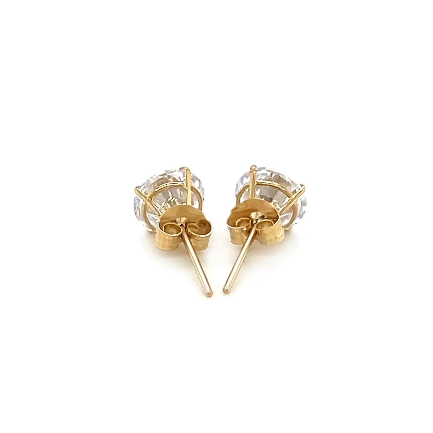 14k Yellow Gold Stud Earrings with White Hue Faceted Cubic Zirconia 