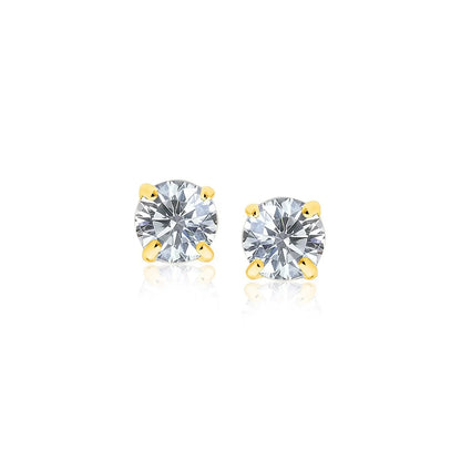 14k Yellow Gold Stud Earrings with White Hue Faceted Cubic Zirconia 