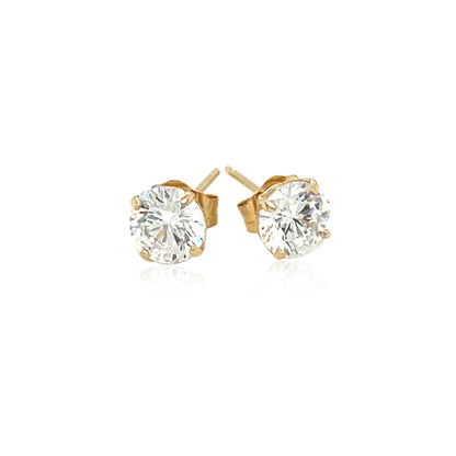 14k Yellow Gold Stud Earrings with White Hue Faceted Cubic Zirconia 