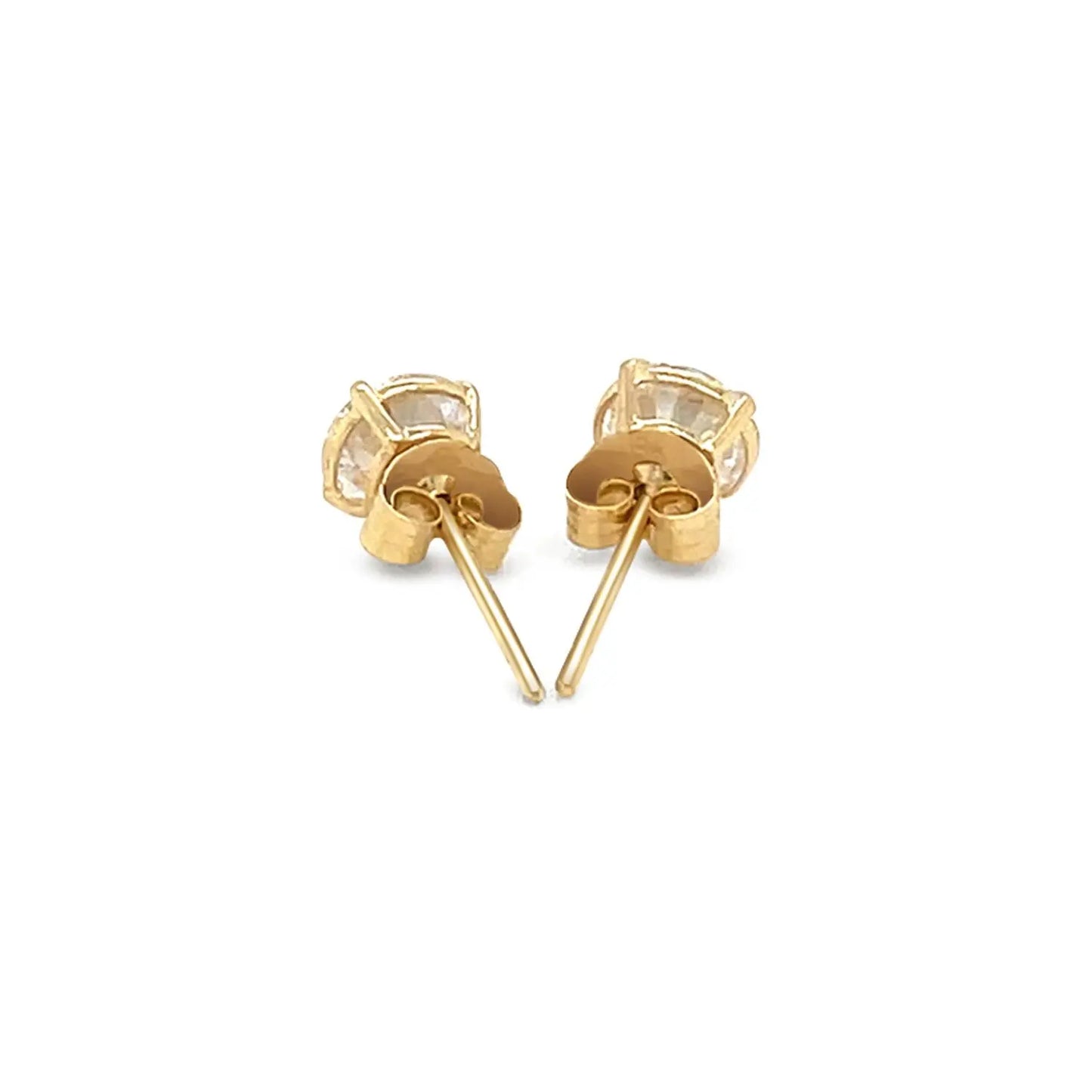 14k Yellow Gold Stud Earrings with White Hue Faceted Cubic Zirconia 