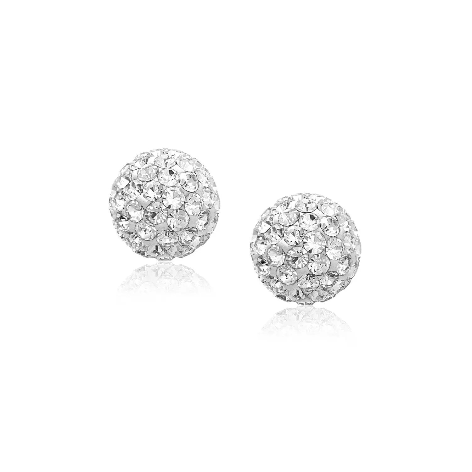 14k Yellow Gold Stud White Crystal Ball Earrings 