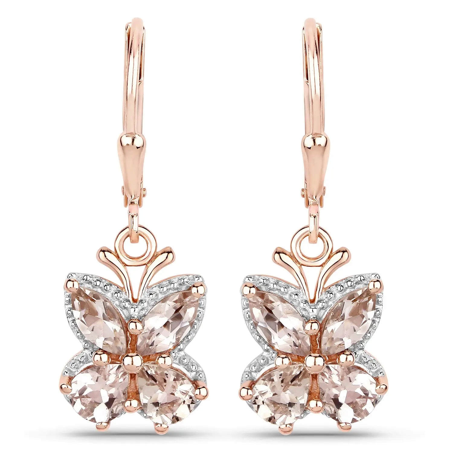 18K Rose Gold Plated 1.88 Carat Genuine Morganite .925 Sterling Silver Earrings - GOLDISSEYA