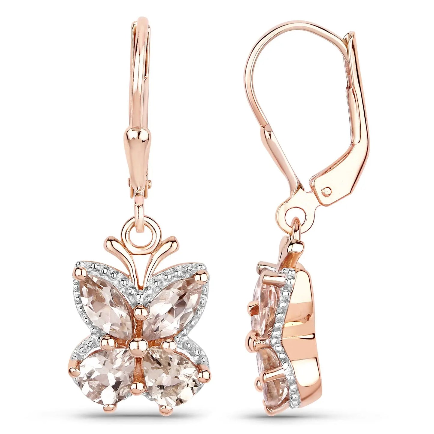 18K Rose Gold Plated 1.88 Carat Genuine Morganite .925 Sterling Silver Earrings - GOLDISSEYA