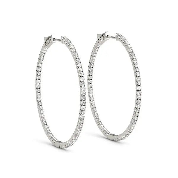 14k White Gold Slim Two Sided Diamond Hoop Earrings (1 1/2 cttw) 