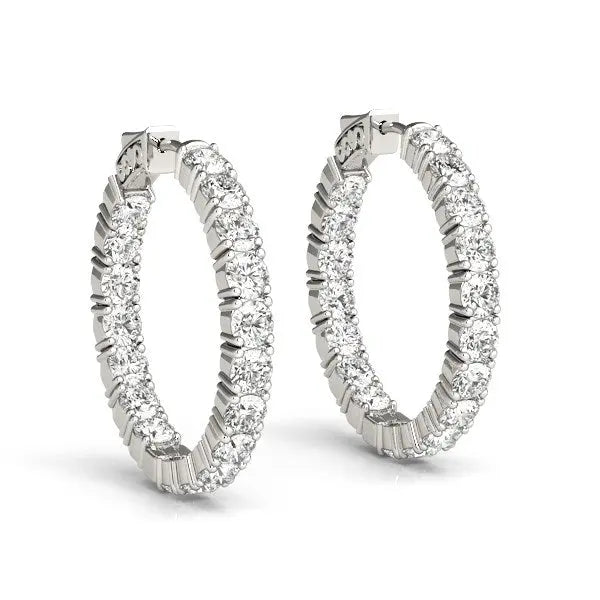 14k White Gold Two Sided Prong Set Diamond Hoop Earrings (3 1/2 cttw) 