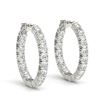 14k White Gold Two Sided Prong Set Diamond Hoop Earrings (3 1/2 cttw) 