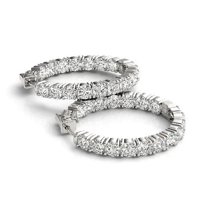 14k White Gold Two Sided Prong Set Diamond Hoop Earrings (3 1/2 cttw) 