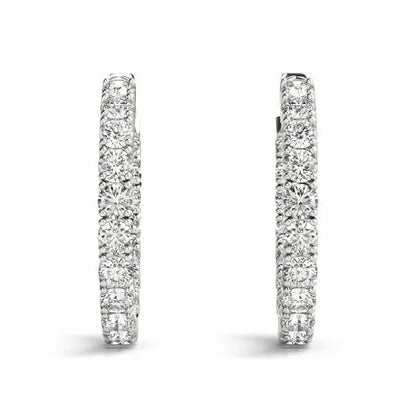 14k White Gold Two Sided Prong Set Diamond Hoop Earrings (3 1/2 cttw) 