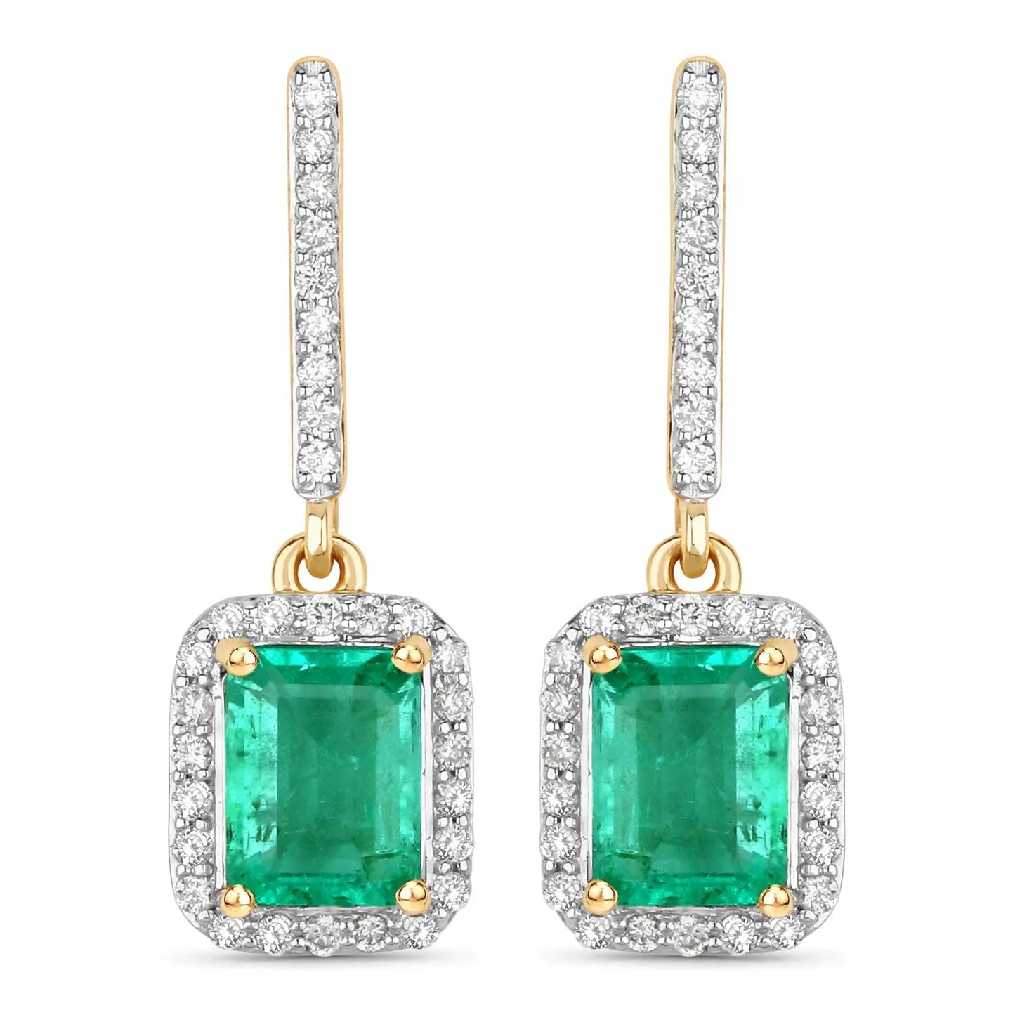 2.08 Carat Genuine Emerald and White Diamond 14K Yellow Gold Earrings - GOLDISSEYA