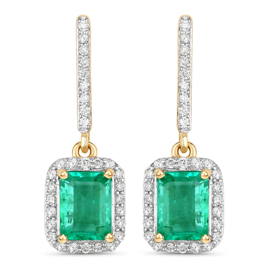 2.08 Carat Genuine Emerald and White Diamond 14K Yellow Gold Earrings - GOLDISSEYA