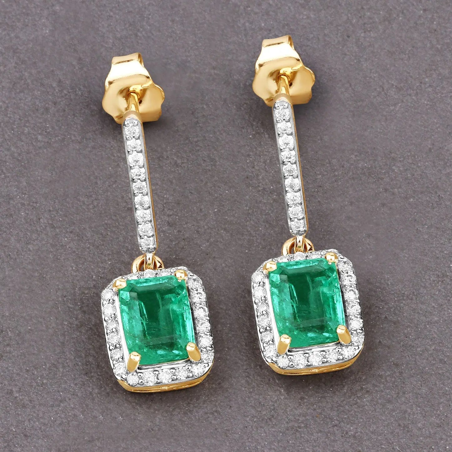 2.08 Carat Genuine Emerald and White Diamond 14K Yellow Gold Earrings - GOLDISSEYA