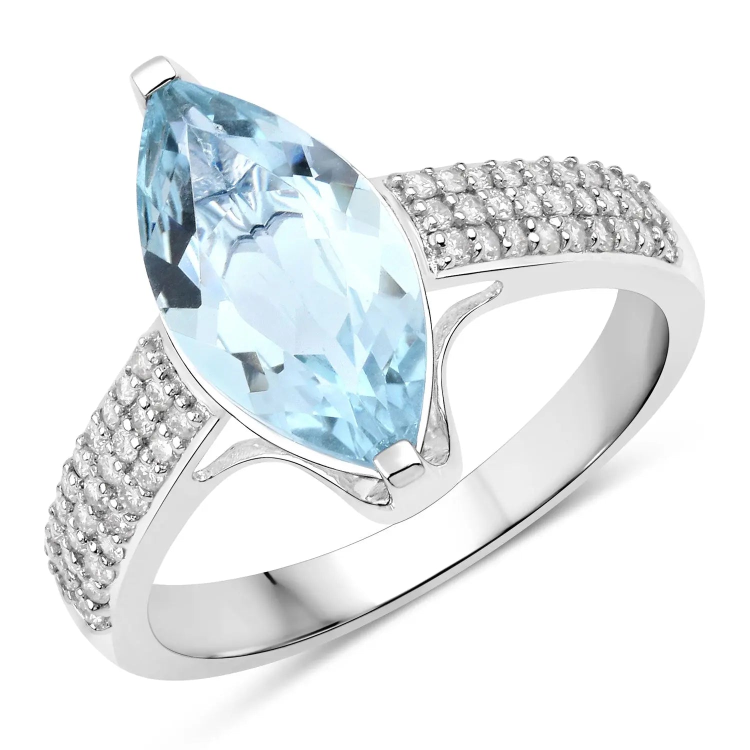 2.09 Carat Genuine Aquamarine and White Diamond 14K White Gold Ring - GOLDISSEYA