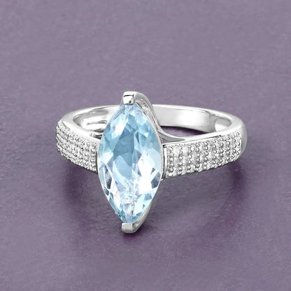 2.09 Carat Genuine Aquamarine and White Diamond 14K White Gold Ring - GOLDISSEYA