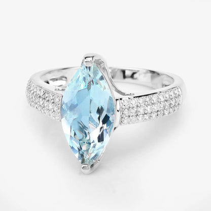 2.09 Carat Genuine Aquamarine and White Diamond 14K White Gold Ring - GOLDISSEYA