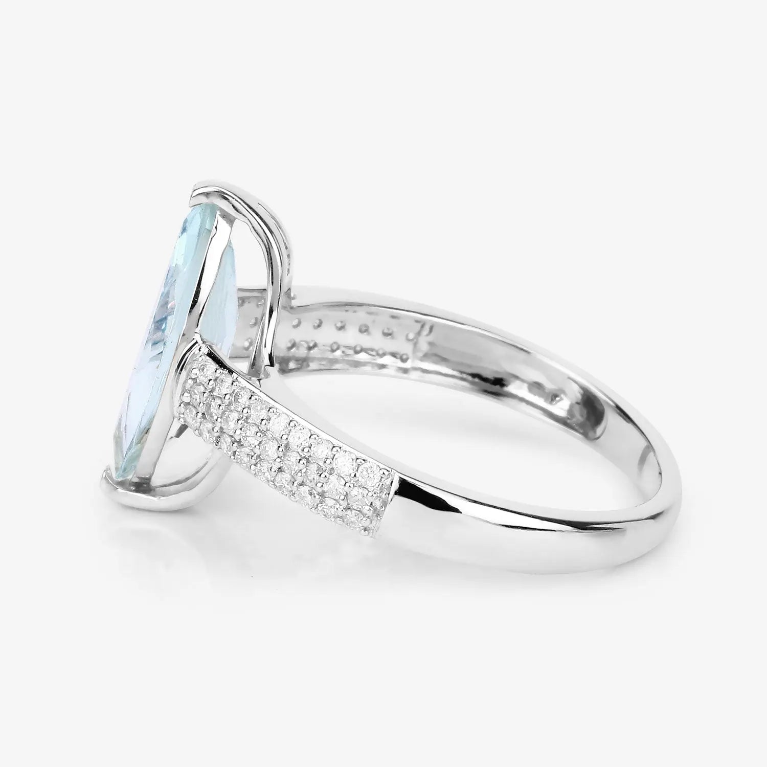 2.09 Carat Genuine Aquamarine and White Diamond 14K White Gold Ring - GOLDISSEYA