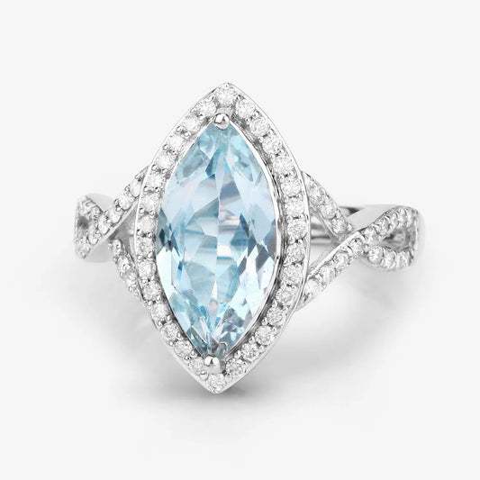 2.24 Carat Genuine Aquamarine and White Diamond 14K White Gold Ring - GOLDISSEYA