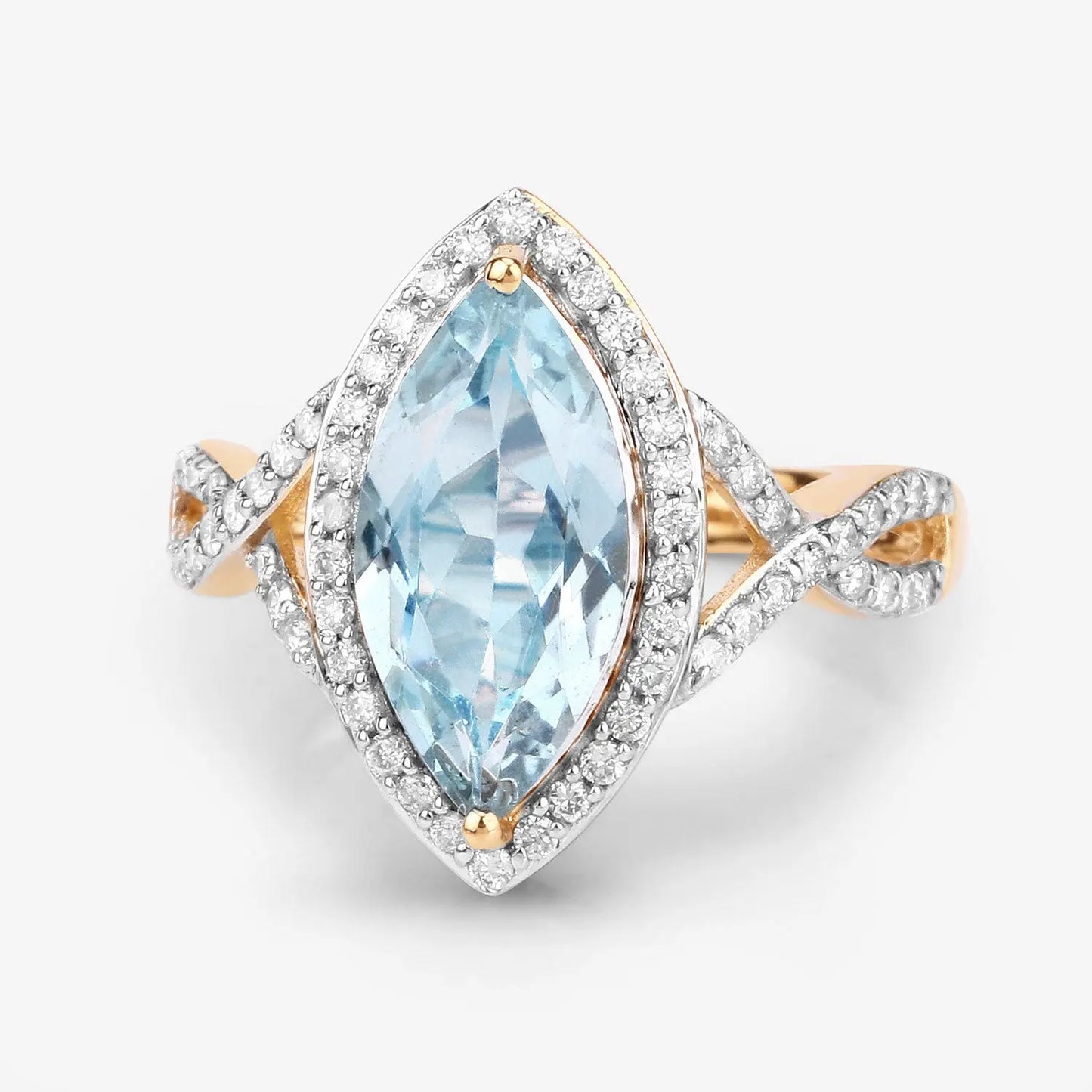 2.24 Carat Genuine Aquamarine and White Diamond 14K Yellow Gold Ring - GOLDISSEYA